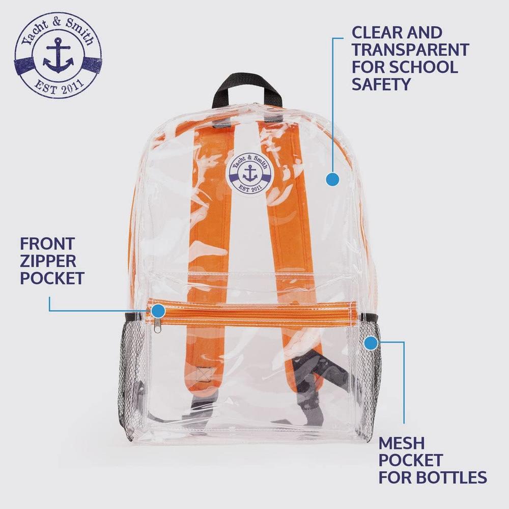 Yacht & Smith 24 Pack 17 Inch Bulk Clear Translucent Backpacks, See Through Knapsacks, For Schools Stadiums Events, Safety See-Thru Material