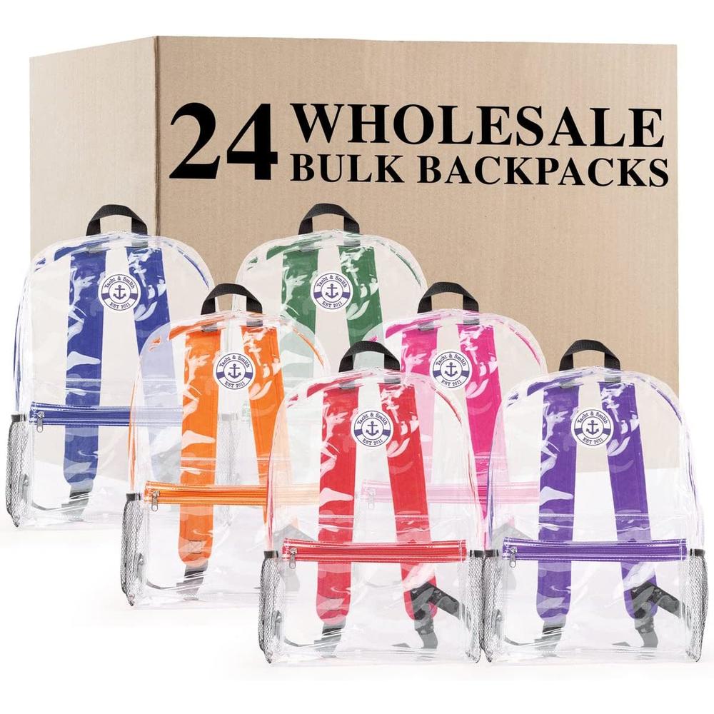 Yacht & Smith 24 Pack 17 Inch Bulk Clear Translucent Backpacks, See Through Knapsacks, For Schools Stadiums Events, Safety See-Thru Material
