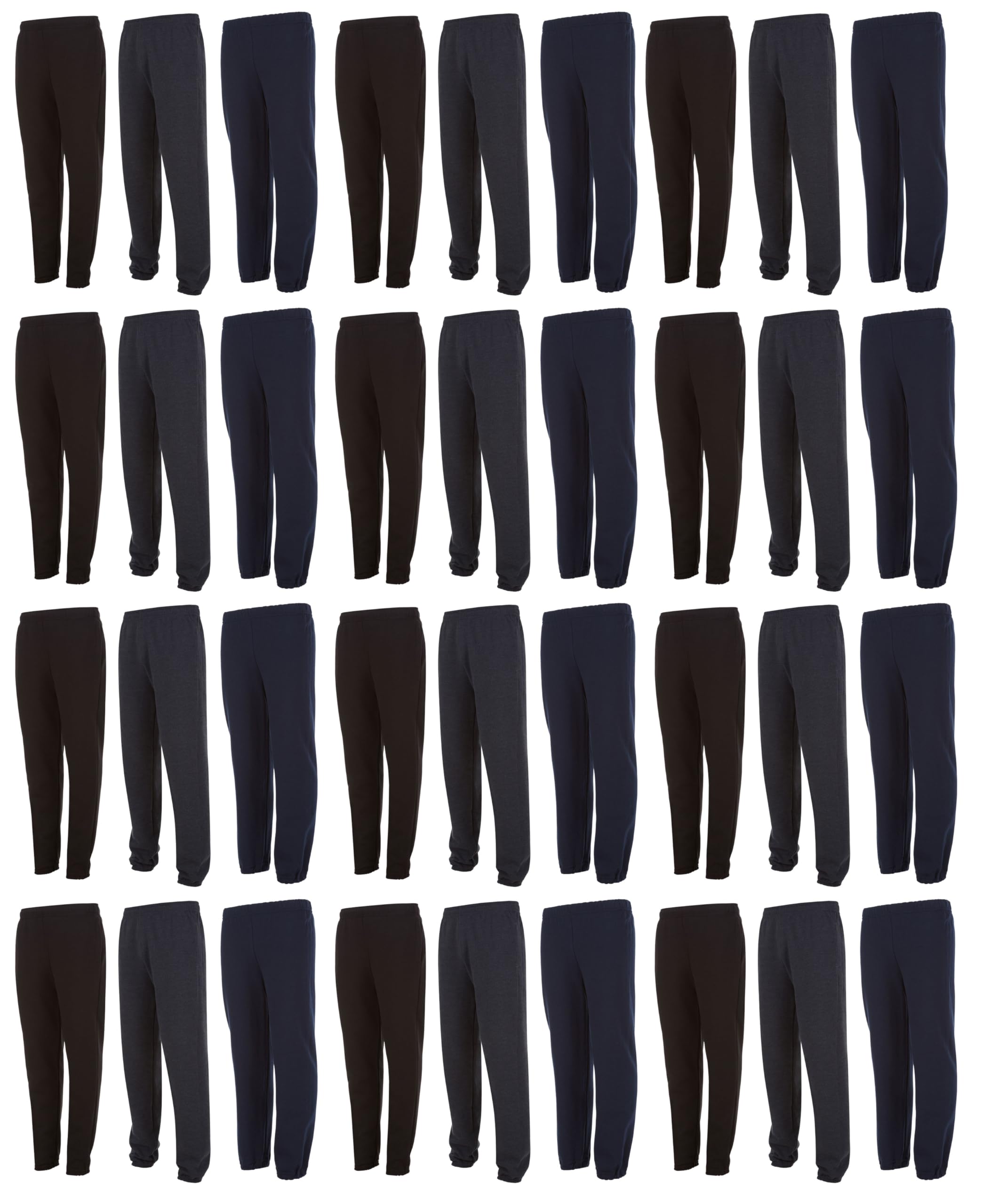 Yacht & Smith 36 Pack of Wholesale Childrens Unisex Jogger Bulk Sweatpants, Black Navy Gray, Comfy Lounge Joggers for Kids