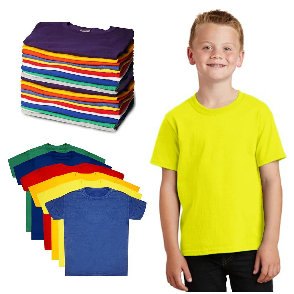 BILLIONHATS 12 Pack Kids Cotton Tshirts Bulk, Wholesale Unisex Children Tees, Lightweight Tshirt Packs for Boys Girls