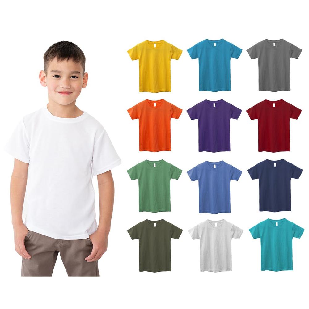 BILLIONHATS 12 Pack Kids Cotton Tshirts Bulk, Wholesale Unisex Children Tees, Lightweight Tshirt Packs for Boys Girls