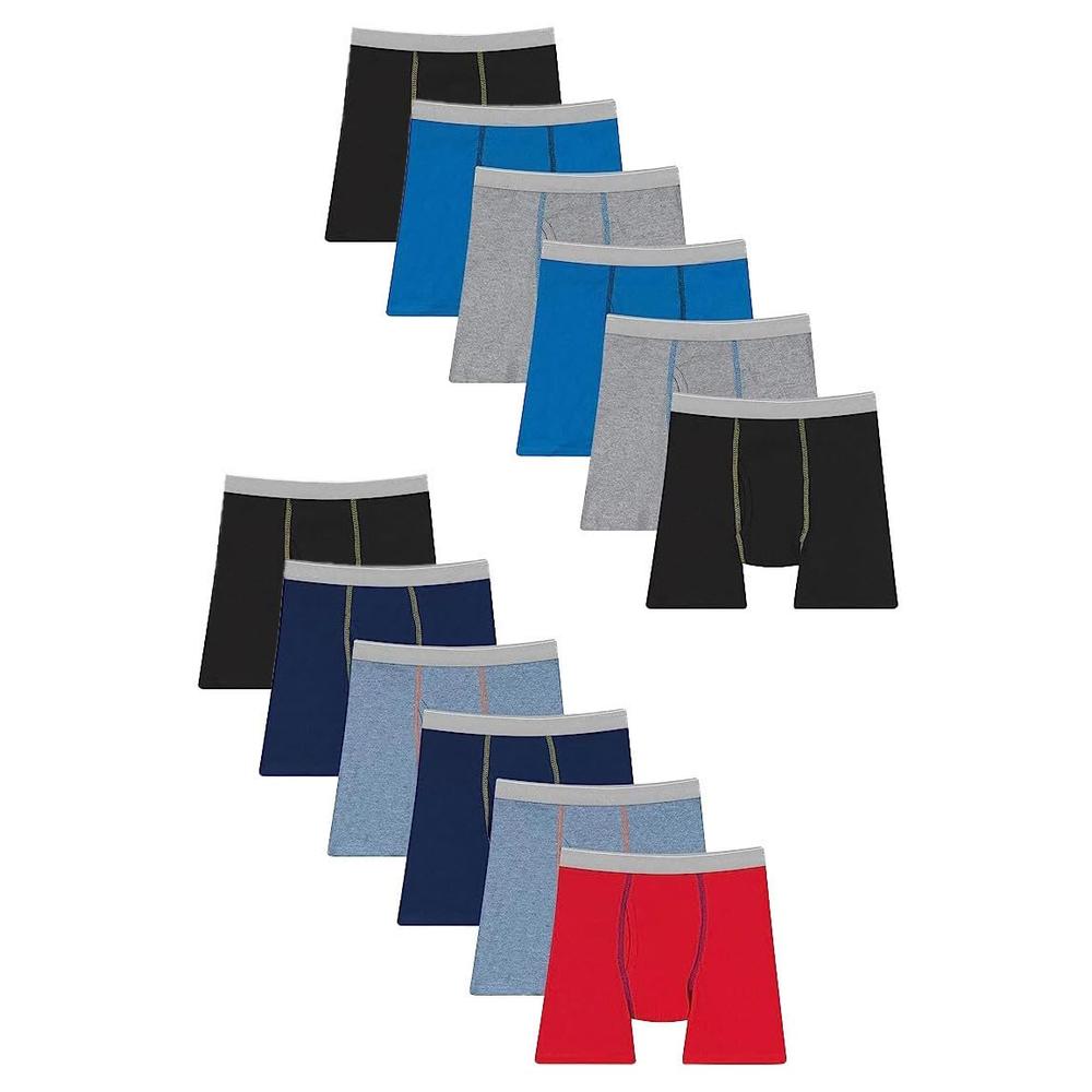 BILLIONHATS 12 Pack Boys Cotton Underwear Boxer Briefs, Assorted Underpants for Children, Bulk Kids Boxer Brief Packs