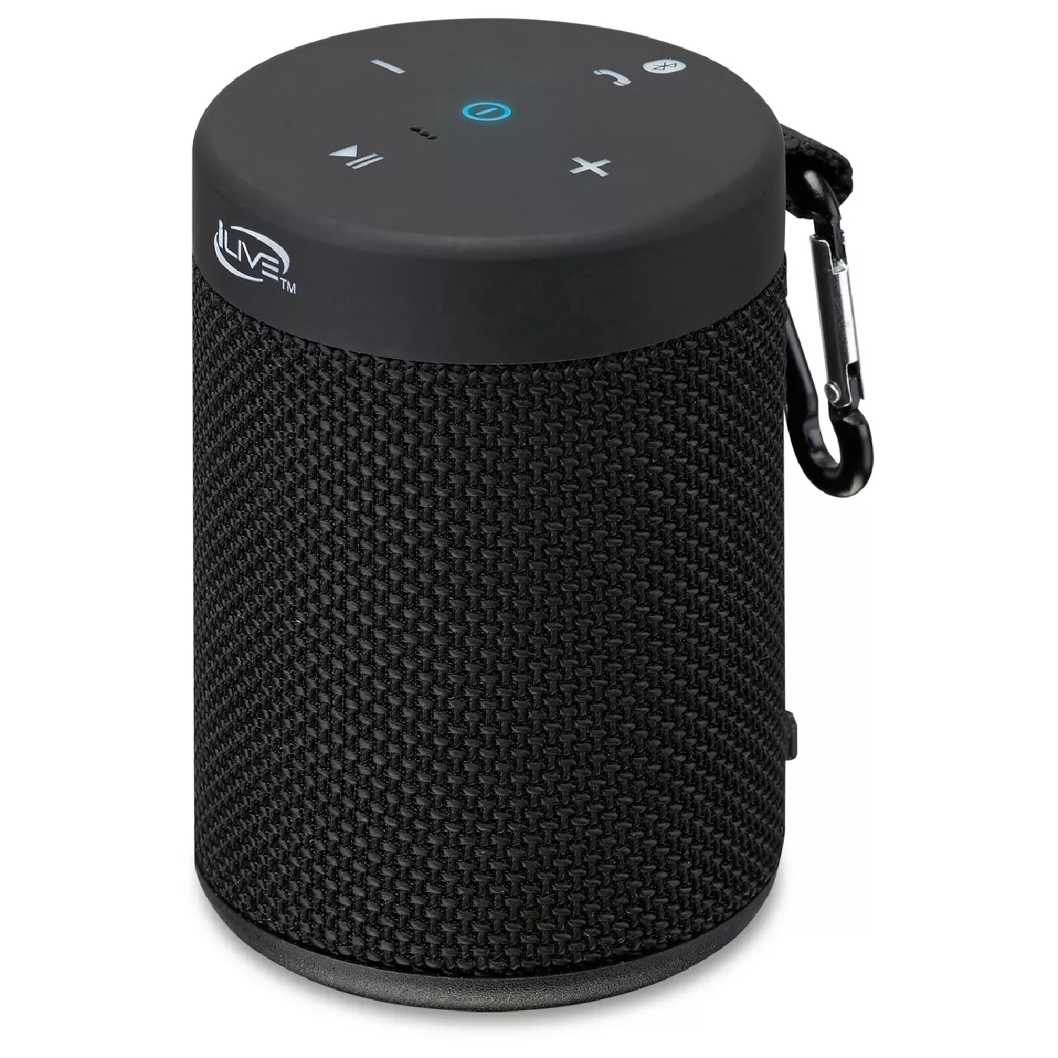 iLive Waterproof Fabric Wireless Speaker, 2.56 x 2.56 x 3.4 Inches, Built-in Rechargeable Battery, Black (ISBW108B)
