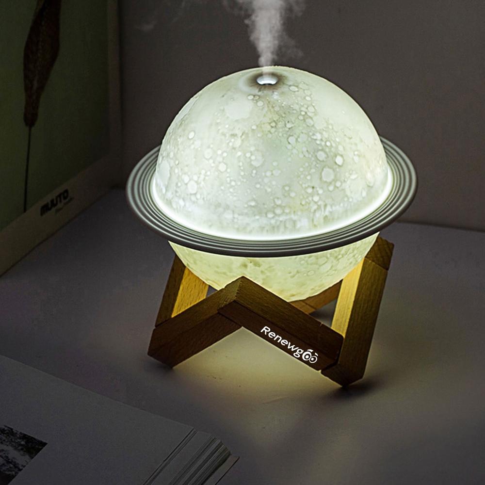 Renewgoo Moon Lamp Aroma Diffuser LED Night Light Planetary Saturn Rings USB Mist Humidifier, Planets, Space, Modern Air