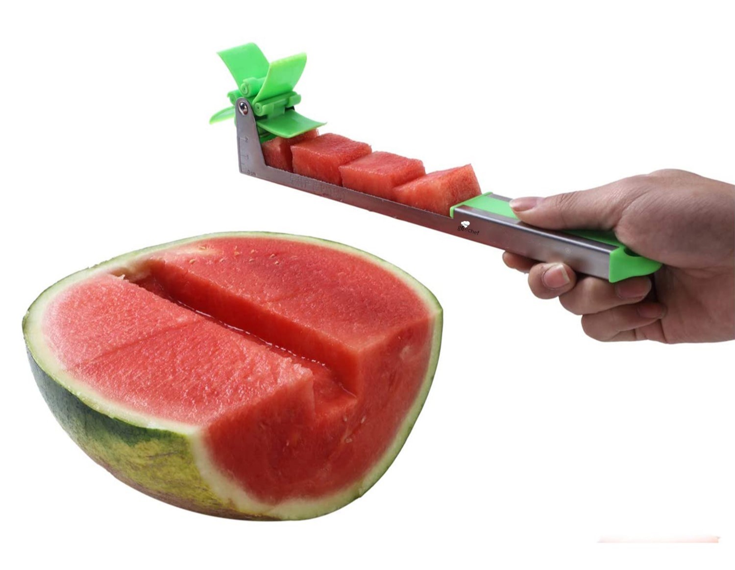Renewgoo GooChef Watermelon Windmill Stainless Steel Cuber and Slicer One-Push Fruit Melon Cutter Knife
