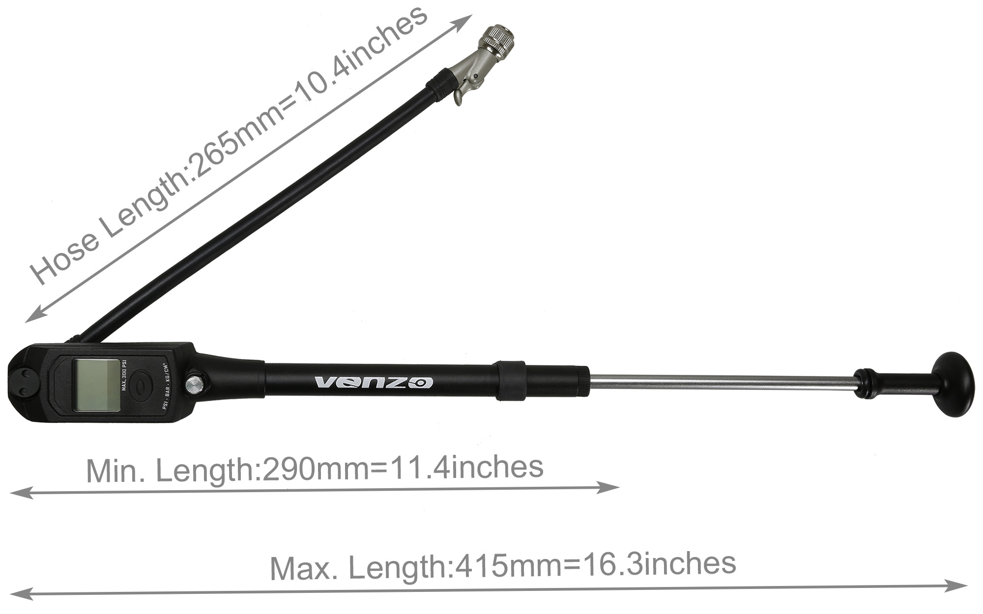 Venzo Bike Bicycle Aluminum Fork Shock Pump Schrader with Digital Gauge