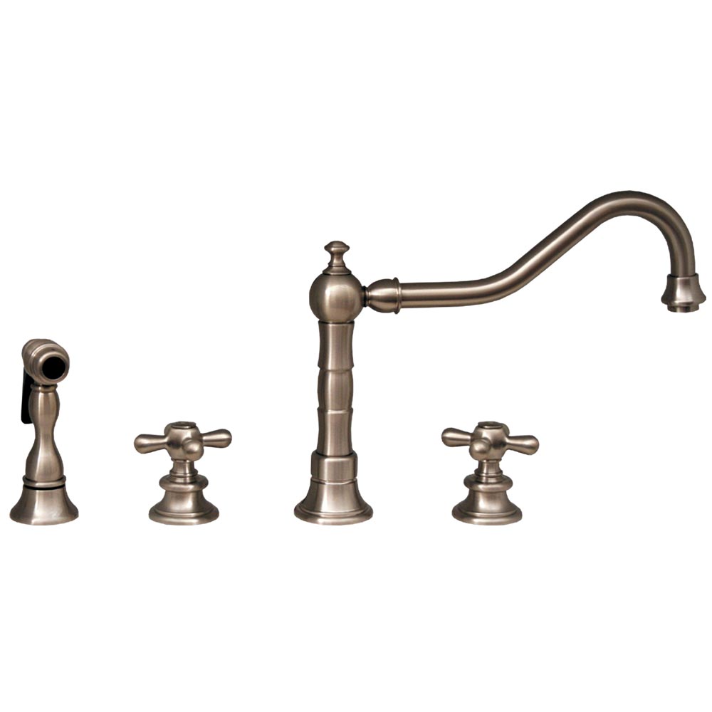 Whitehaus WHKCR3-4400-BN Widespread Kitchen Faucet with Spray In Brushed Nickel
