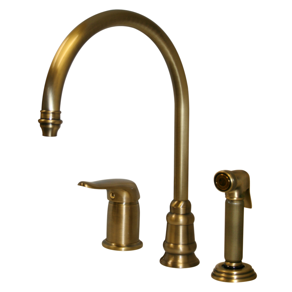 Whitehaus WH18664-AB Evolution Three Hole KItchen Faucet in Antique Brass with Side Spray