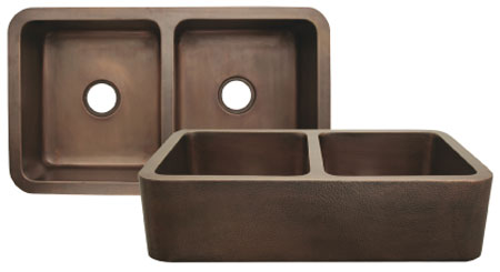 Whitehaus WH3621COFCD-OCS Copper Double Front Kitchen Sink - Smooth Copper