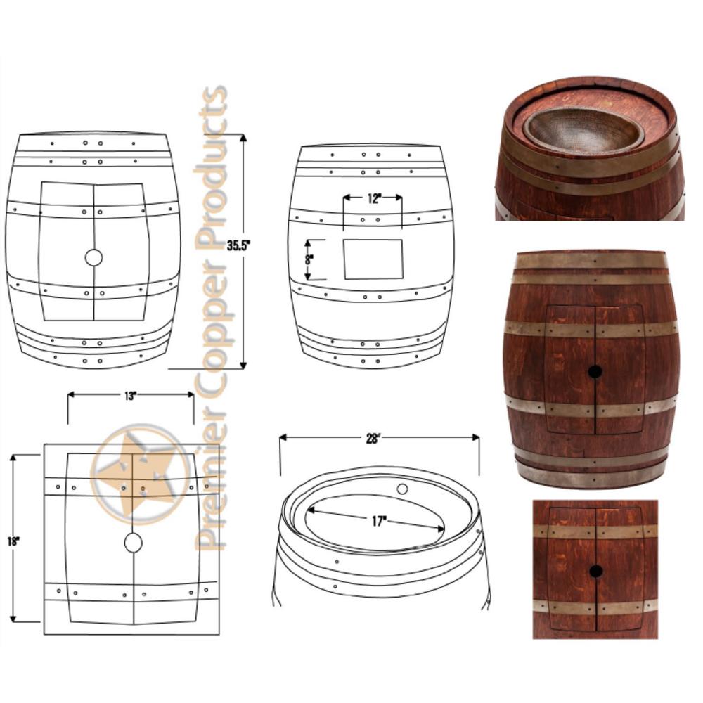Premier Copper Products Premier Copper WBV_S03C Wine Barrel Vanity Package in Cabernet Finish