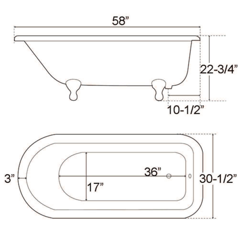 Barclay CTR7H58-WH-WH 58 Inch Cast Iron Bathtub With White Ball and Feet