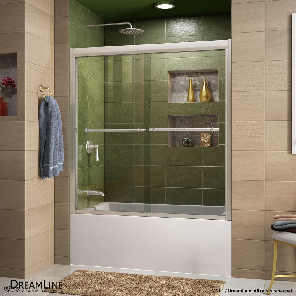 DreamLine SHDR-1260588-04 Brushed Nickel Clear Glass Sliding Shower Tub Door