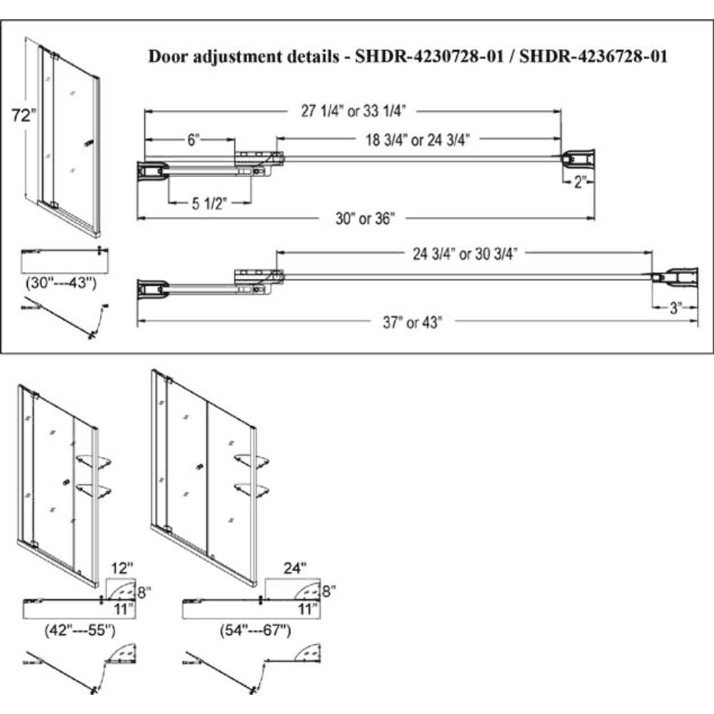 DreamLine SHDR-4248728-01 Allure Adjustable 48-55" Pivot Clear Shower Door
