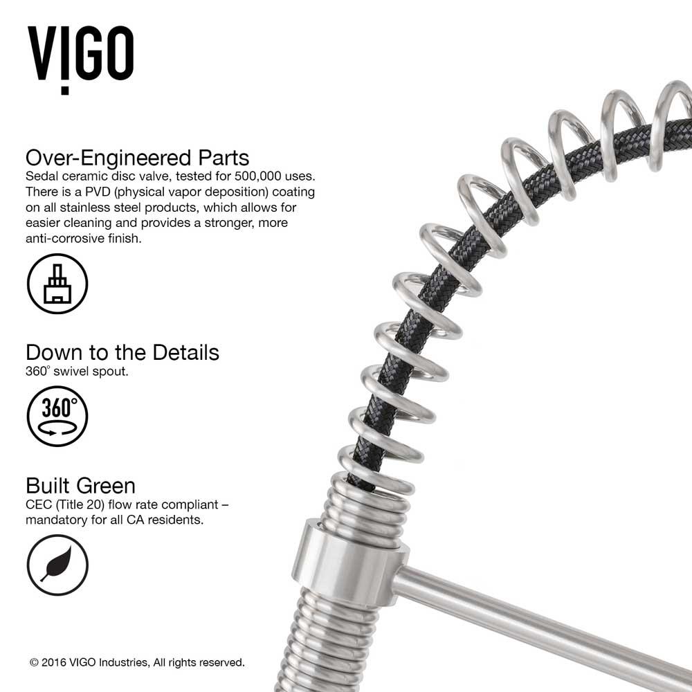 Vigo VG02003ST 19''. 360-Degree Pull-Down Kitchen Faucet