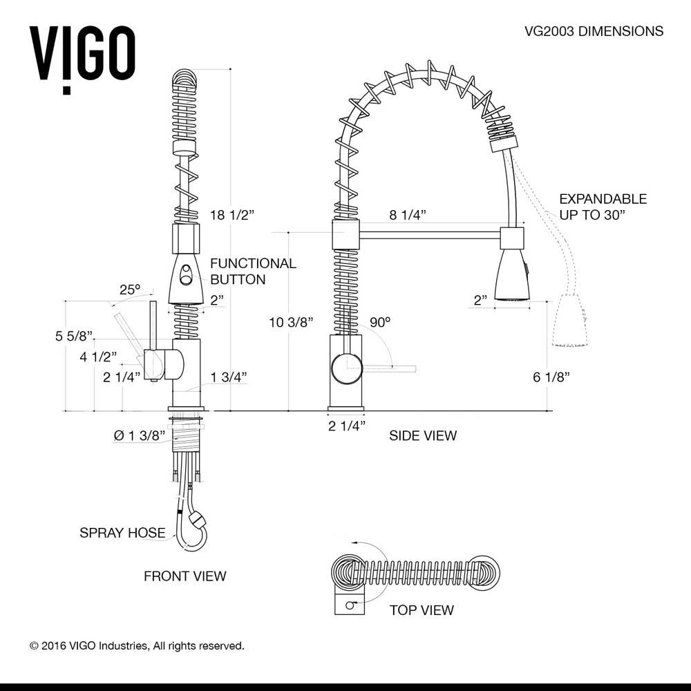 Vigo VG02003ST 19''. 360-Degree Pull-Down Kitchen Faucet