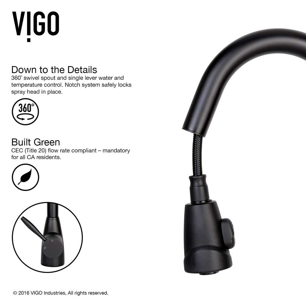 VIGO VG02014MB Graham Matte Black Finish Pull Down Spray Kitchen Faucet
