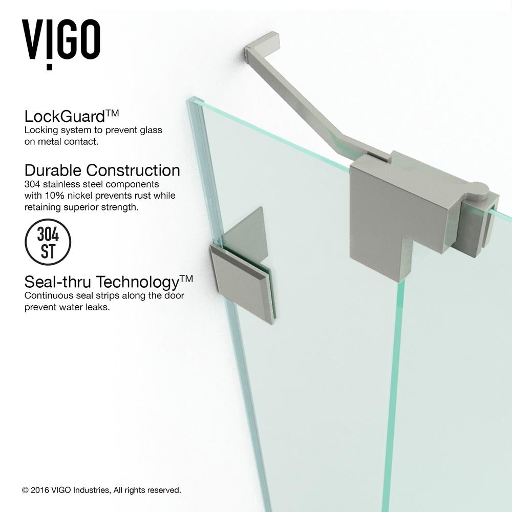VIGO VG6042BNCL42 Pirouette Frameless Shower Door w Brushed Nickel Hardware