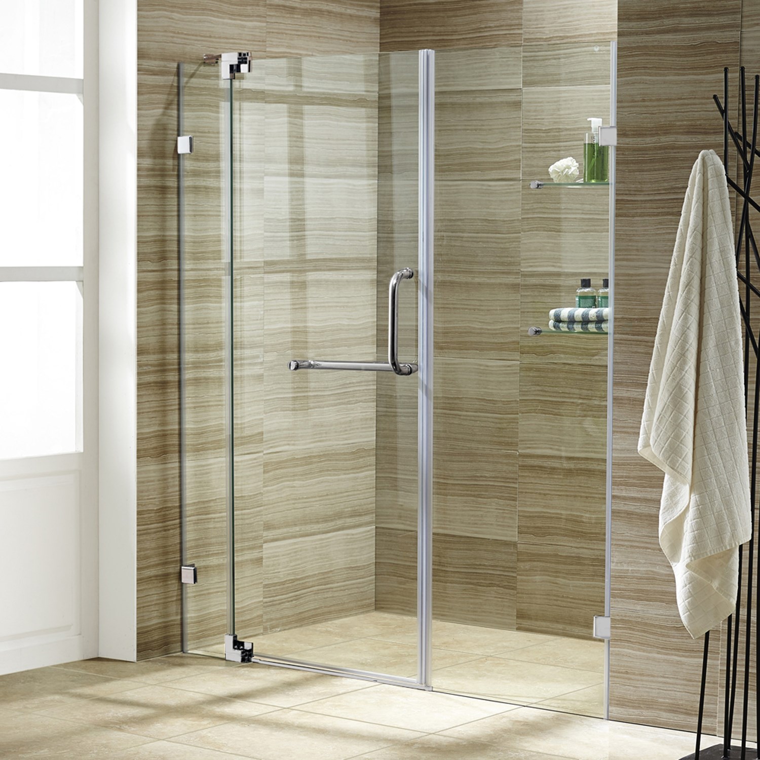 VIGO VG6042CHCL60 Pirouette Chrome Hinged Shower Door With Clear Glass