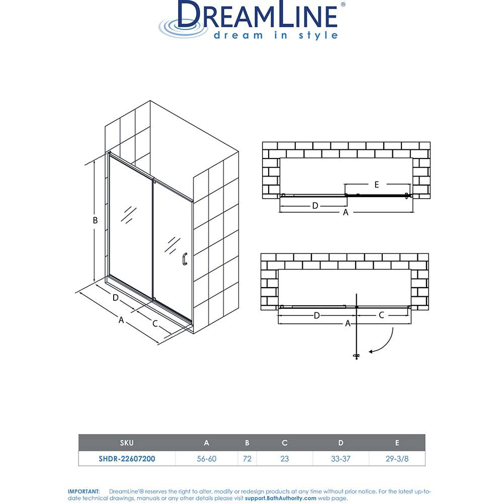 DreamLine SHDR-22607200-01 Flex 56 - 60 in. W x 72 in. H Pivot Shower Door in Chrome