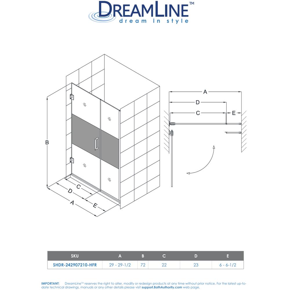 DreamLine SHDR-242907210-HFR-01 Unidoor Plus Hinged Shower Door In Chrome Hardware