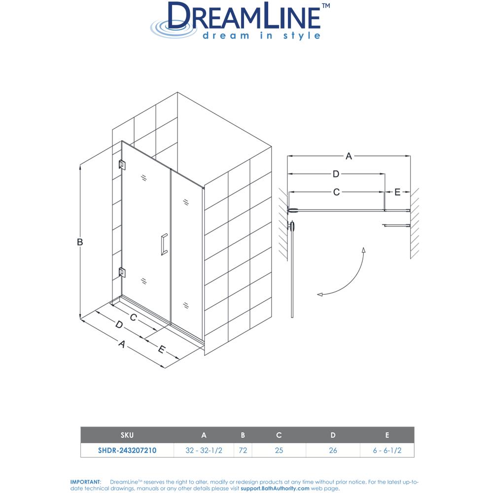 DreamLine SHDR-243207210-01 Unidoor Plus Hinged Shower Door In Chrome Hardware