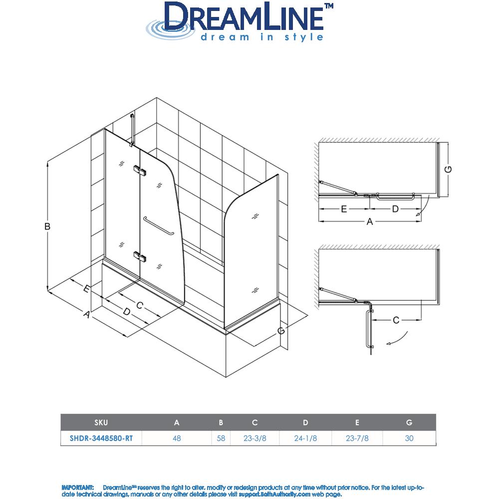 DreamLine SHDR-3448580-RT-01 Chrome Aqua Ultra 57 to 60 x 30 D x 58" Hinged Tub Door