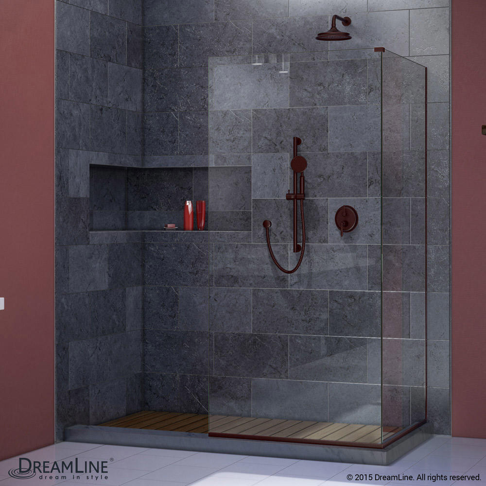 DreamLine SHDR-3234343-06 Oil Rubbed Bronze Linea Two Attached Glass Panels Frameless Shower Door