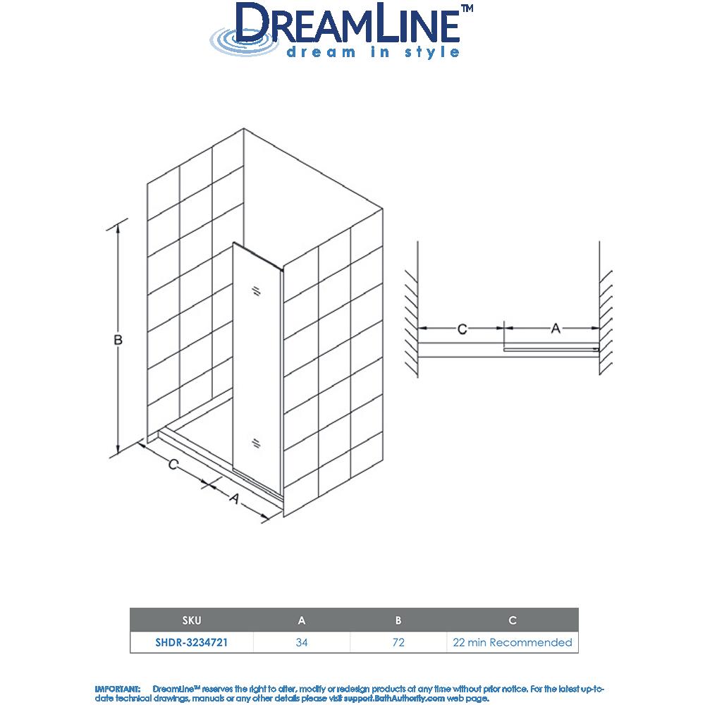 DreamLine SHDR-3234721-06 Oil Rubbed Bronze Linea Frameless Shower Door 34 x 72 Open Entry Design