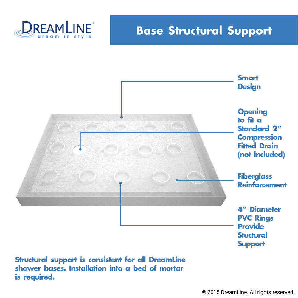 DreamLine DLT-1036482-22 SlimLine 36" by 48"Double Threshold Shower Base In Biscuit Right Hand Drain