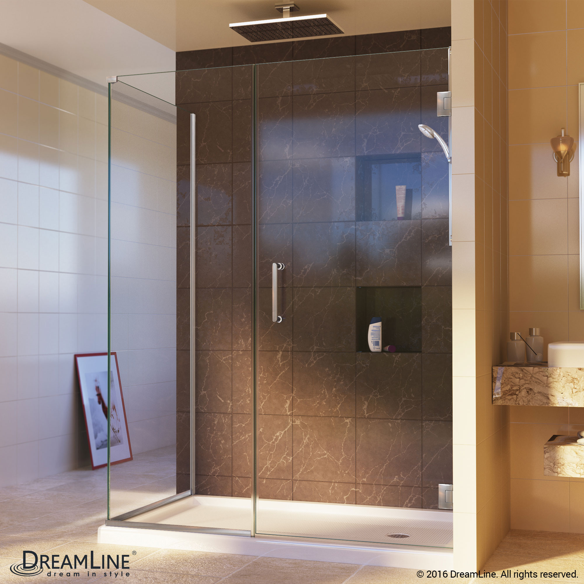 DreamLine SHEN-24505300-04 Unidoor Plus Hinged Shower Enclosure In Brushed Nickel Finish Hardware