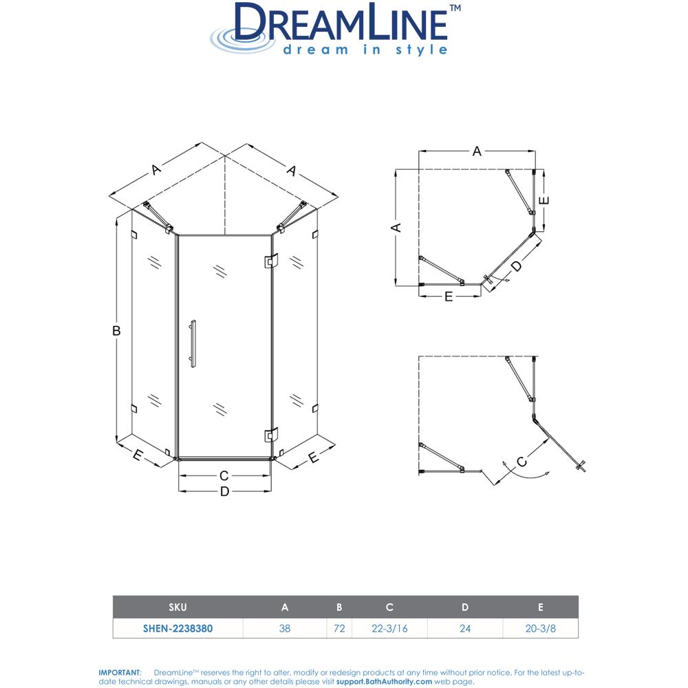 DreamLine SHEN-2238380-01 Prism Lux Hinged Shower Enclosure With Chrome Finish Hardware