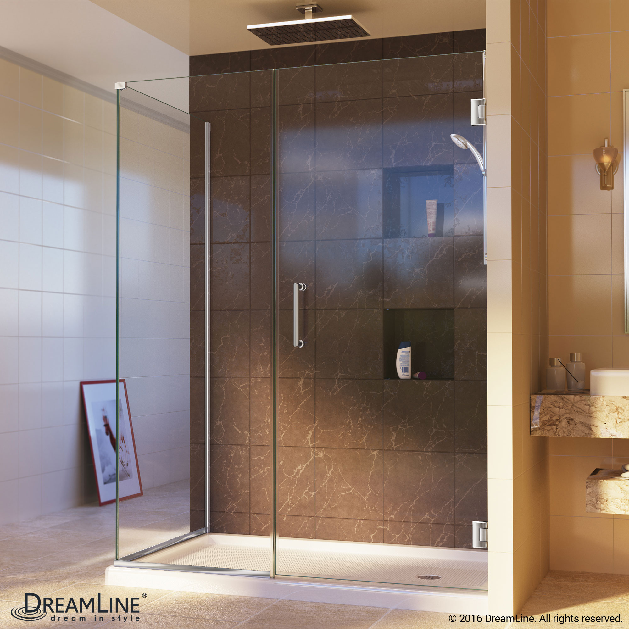 DreamLine SHEN-24460300-04 Unidoor Plus Hinged Shower Enclosure In Brushed Nickel Finish Hardware