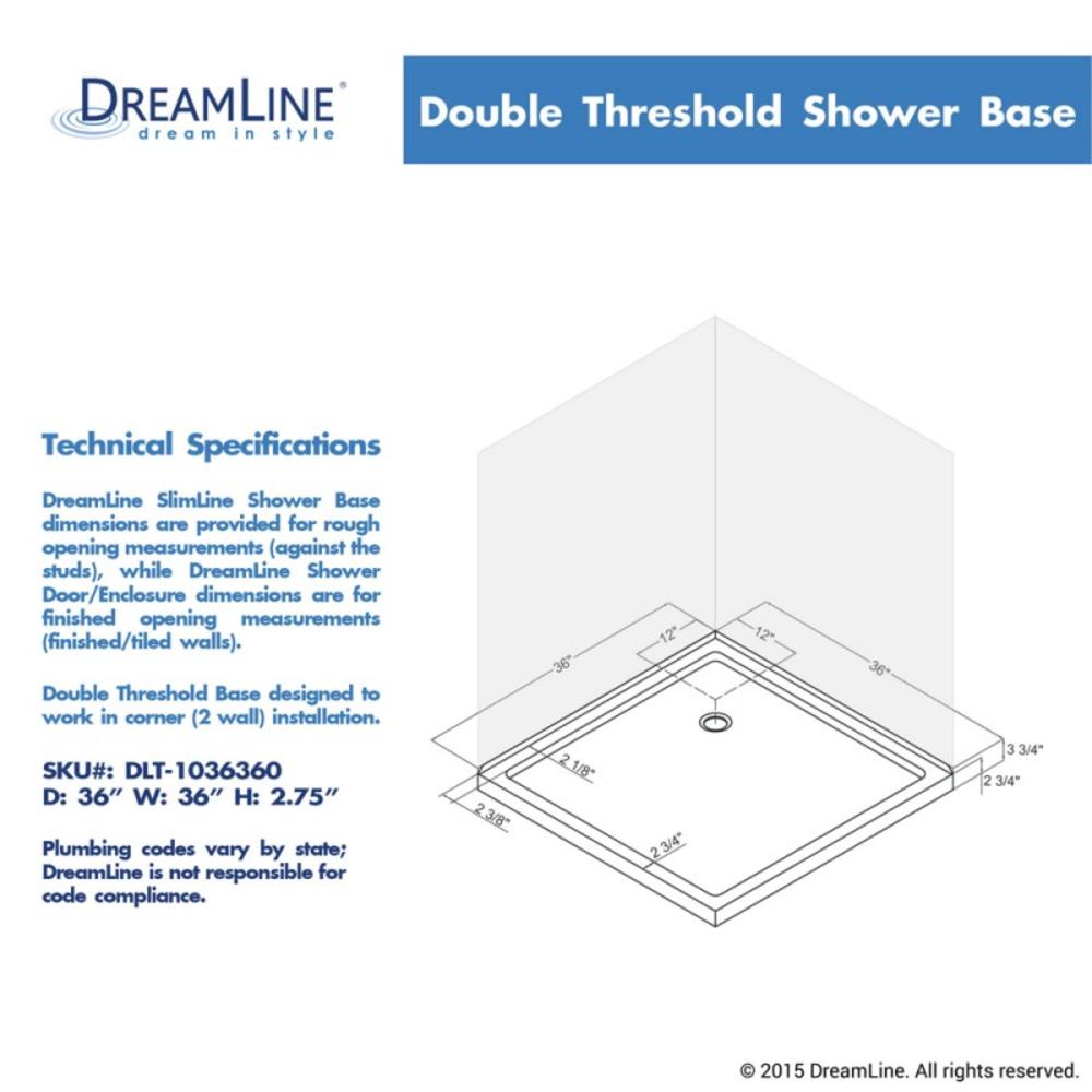 DreamLine DLT-1036360-22 Biscuit SlimLine 36 Inch by 36 Inch Double Threshold Shower Base