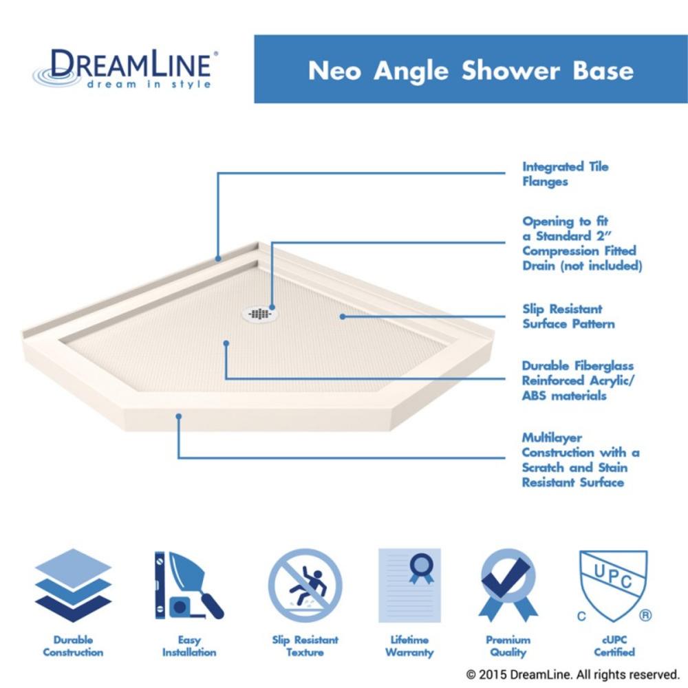 DreamLine DLT-2038380-22 SlimLine 38 Inch by 38 Inch Neo-Angle Shower Tray In Biscuit Color