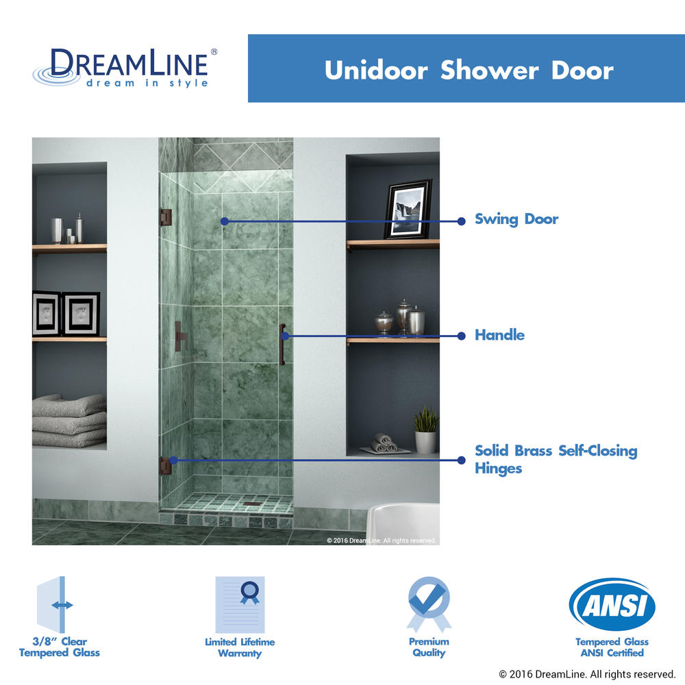 Dreamline SHDR-20307210F-06 Oil Rubbed Bronze 30 x 72 Frameless Shower Door