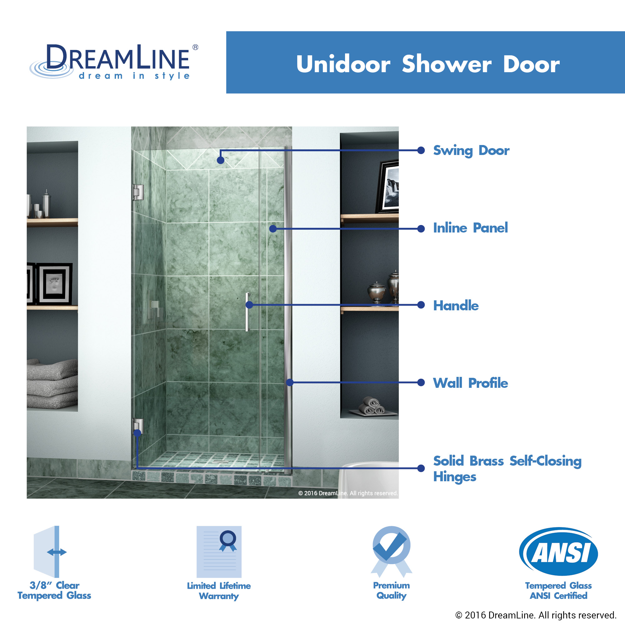 DreamLine SHDR-20367210-04 Brushed Nickel 36-37" Adjustable Shower Door