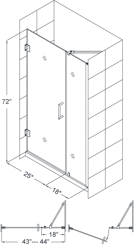 DreamLine SHDR-20437210S-04 Brushed Nickel 43-44" Shower Door W/ Shelves