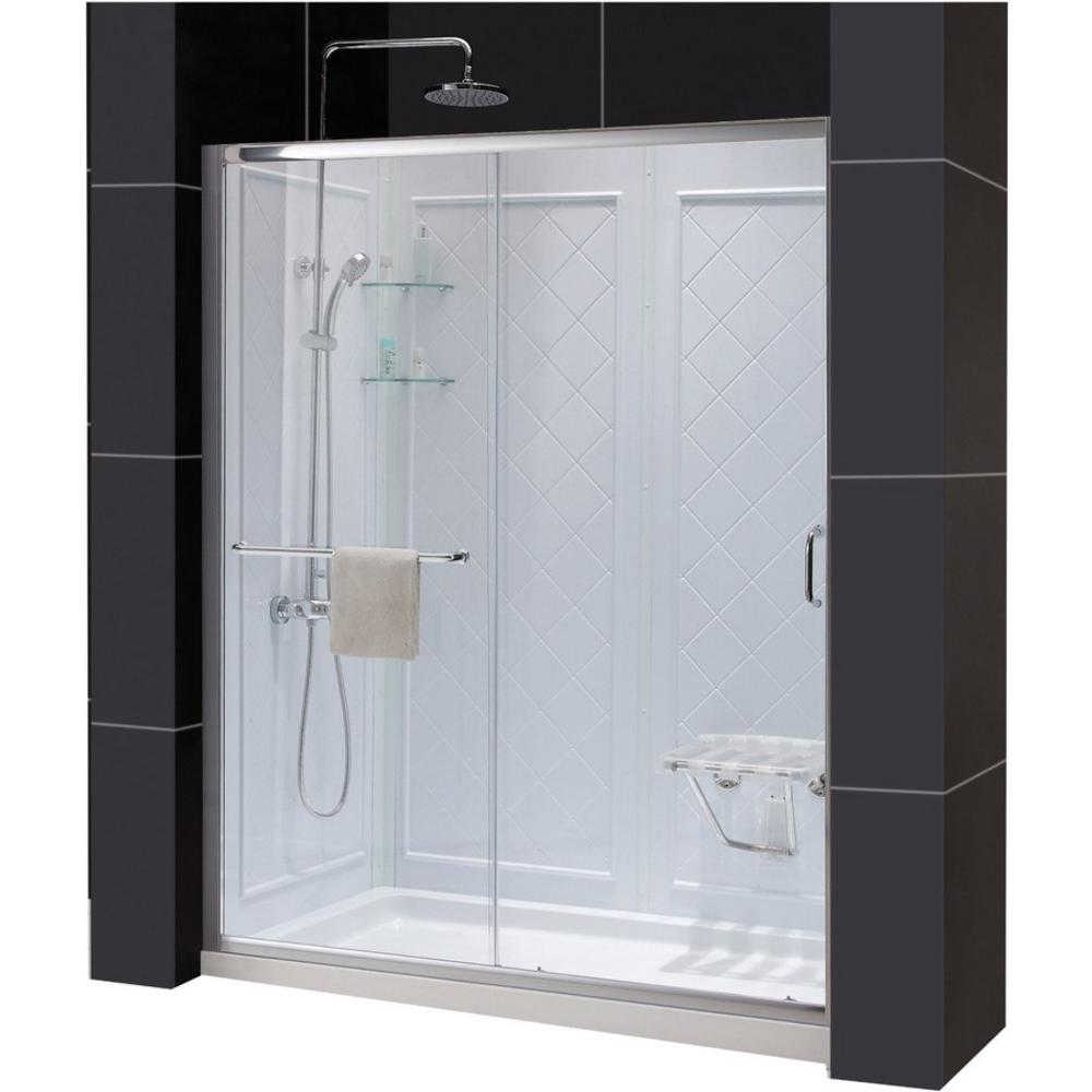 Dreamline DL-6116L-04CL Clear Shower Door, Base & Backwall Kit - Brushed Nickel