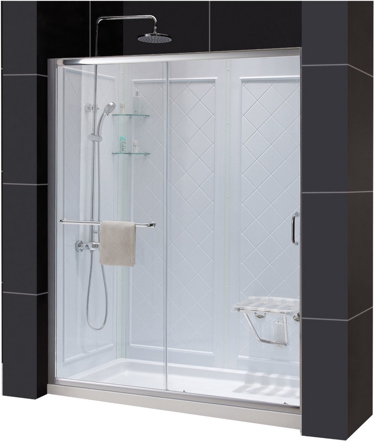 Dreamline DL-6119C-04CL Clear Shower Door, Base & Backwall Kit - Brushed Nickel