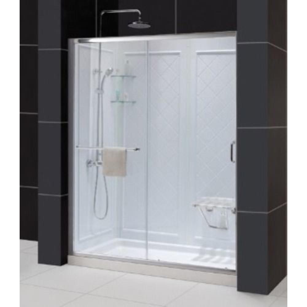 Dreamline DL-6119L-04CL Clear Shower Door, Base & Backwall Kit - Nickel