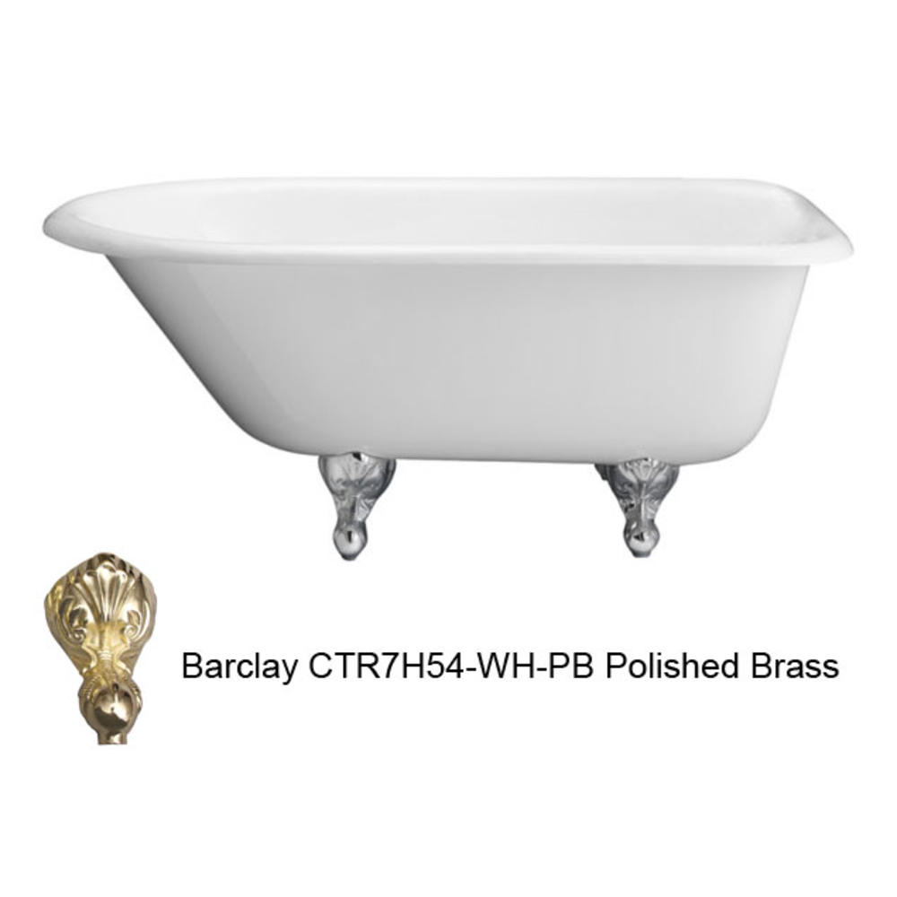 Barclay CTR7H54-WH-PB 54" Cast Iron Bathtub With Polished Brass Feet