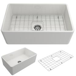 BOCCHI Classico Farmhouse Apron Front Fireclay 30 in. Single Bowl Kitchen Sink with Protective Bottom Grid and Strainer in White