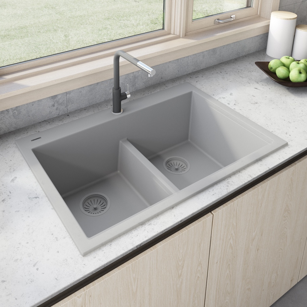 Ruvati RVG1385GR 33 x 22 epiGranite Double Bowl Kitchen Sink - Silver Gray