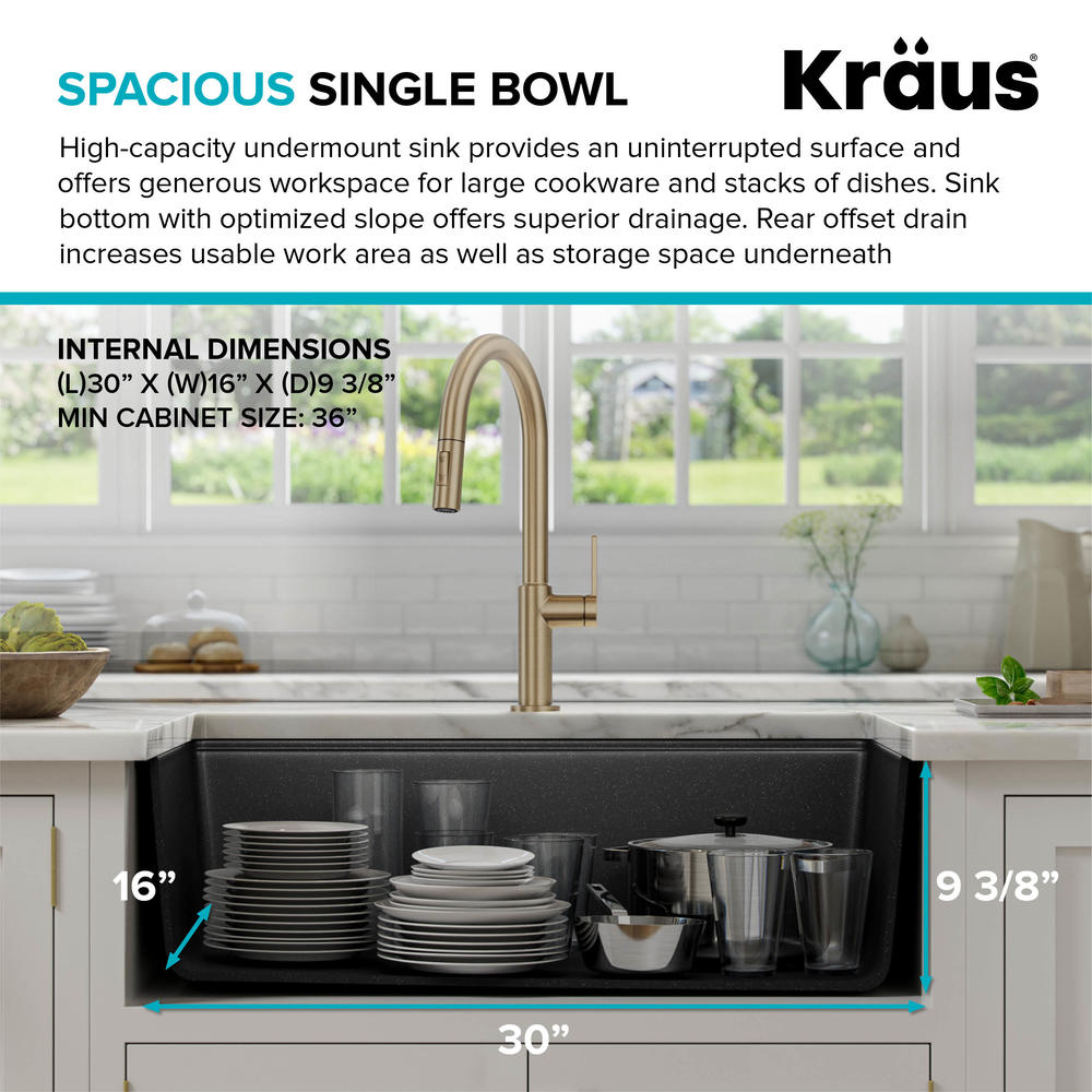 KRAUS  KGUW2-33MB-100-100 Bellucci 32 Granite Composite Single Bowl Kitchen Sink