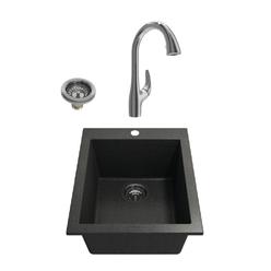 BOCCHI 1608-505-2024SS Dual Mount Granite Composite 16" Single Bowl Bar Sink Kit