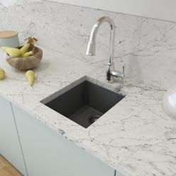 BOCCHI 1608-506-0126 Granite 16" Single Bar Sink w/ Strainer In Concrete Gray
