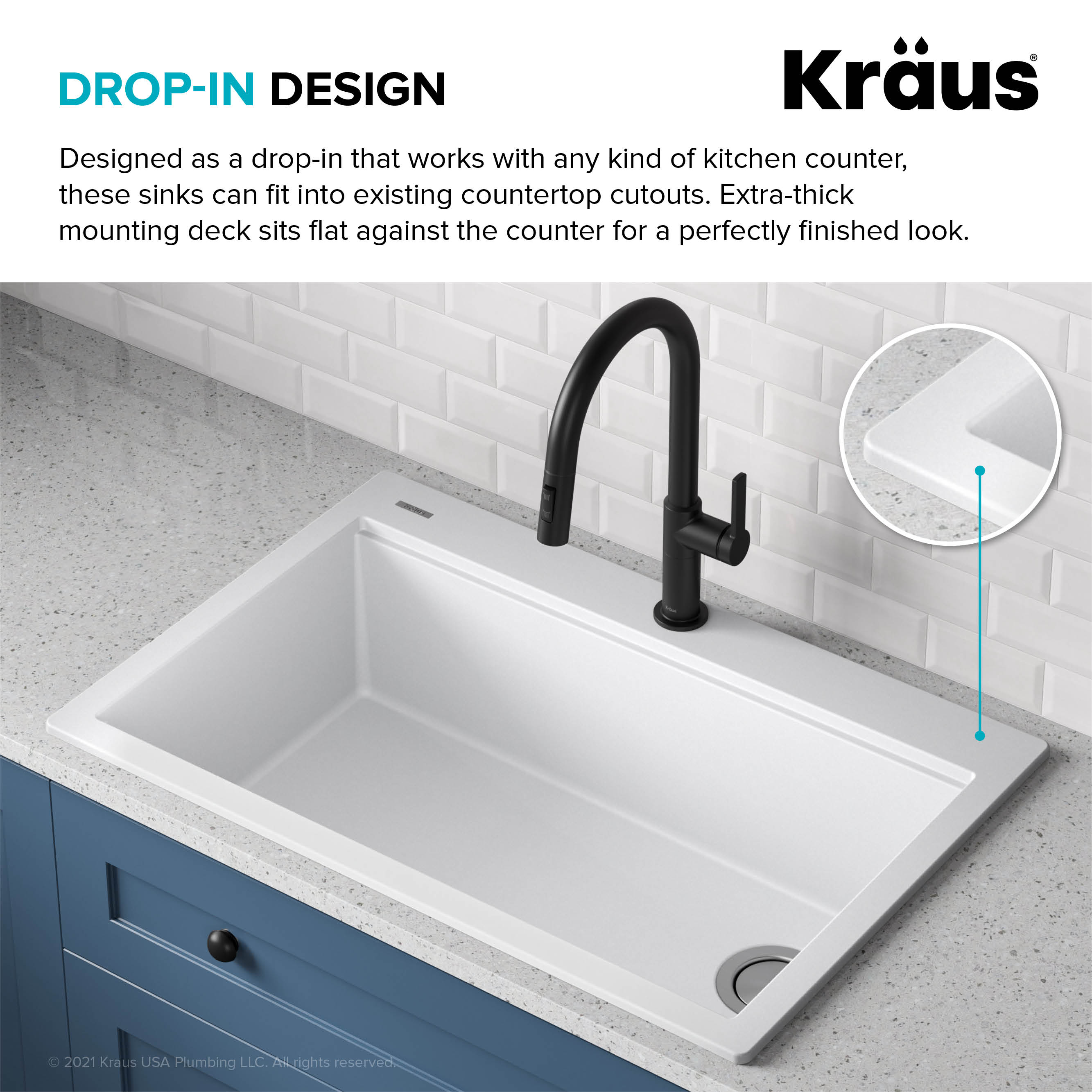 Kraus KGTW1-33WH-100-75MB Workstation Granite Composite Single Bowl Kitchen Sink