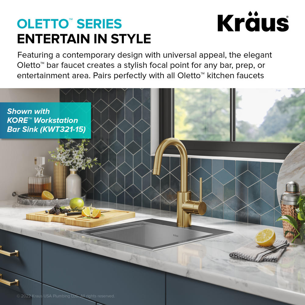 KRAUS KPF-2600BB Oletto Single Handle Kitchen Bar Faucet + in Brushed Brass