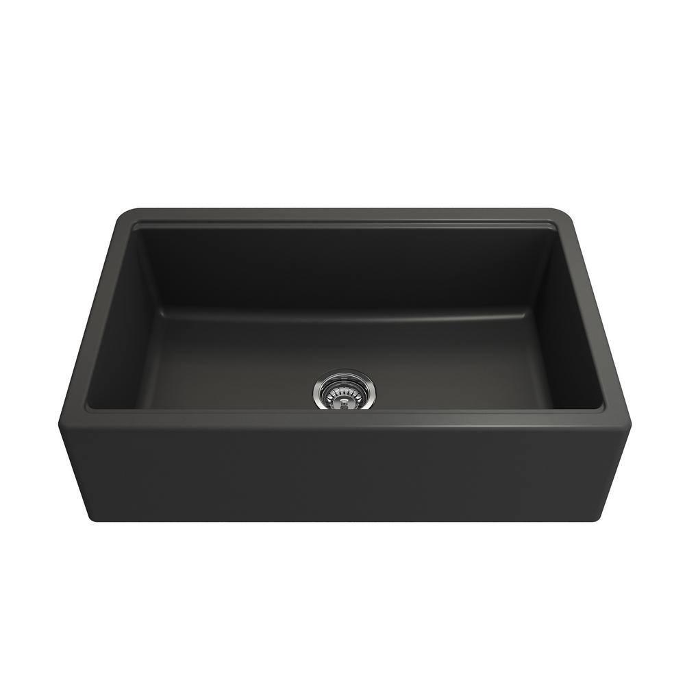 BOCCHI 1600-504-2020CH Apron-Front 33" 1 Bowl Granite Composite Kitchen Sink Kit