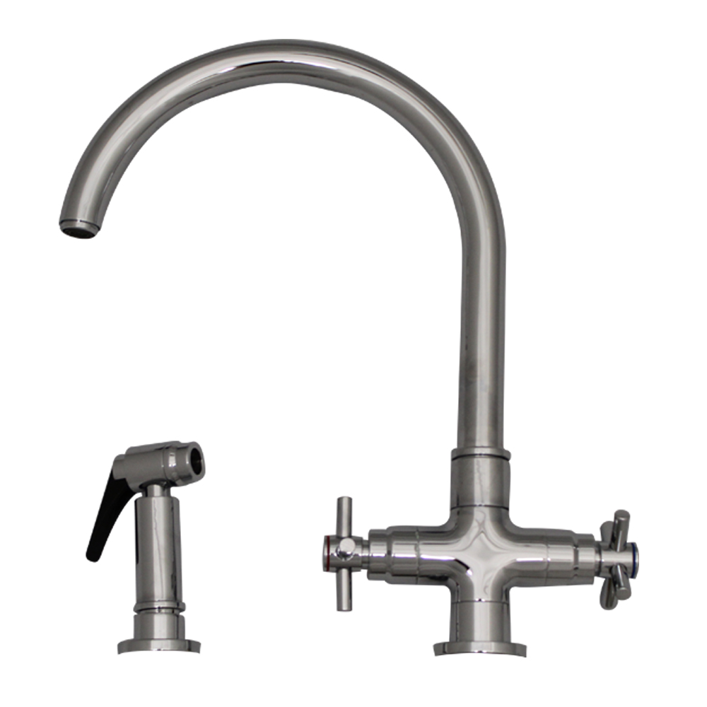 Whitehaus Collection Whitehaus 3-03954CH85-C Modern Goose Neck Kitchen Faucet with Side Spray